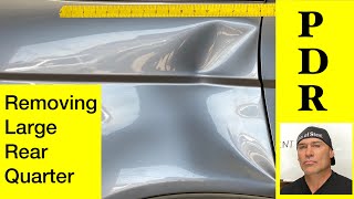 Removing Large Dent with PDR Technique  Crease Tabs [upl. by Ednihek]