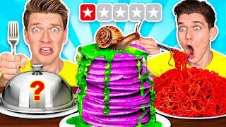 Worst Reviewed Food Mystery Wheel Challenge amp How To Eat Weird Foods Like a Taro Pancake [upl. by Enilrahc618]