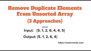 Remove Duplicate Elements from Unsorted Array  Java Code [upl. by Maud]