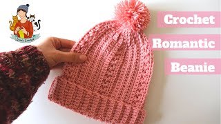 Crochet Easy Romantic Beanie  Beginner Friendly [upl. by Yessydo]